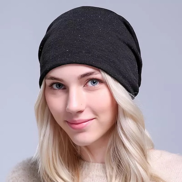 New! Black Sequined Slouch Beanie - Picture 3 of 9